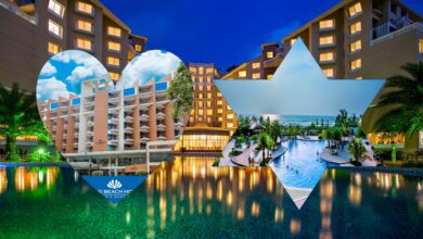 কক্সবাজার সমুদ্র সৈকতের পাশে অবস্থিত বিলাসবহুল হোটেল এলাকার দৃশ্য, যেখানে নারকেল গাছ, রিসোর্ট এবং সমুদ্রের মনোরম পরিবেশ দেখা যাচ্ছে।